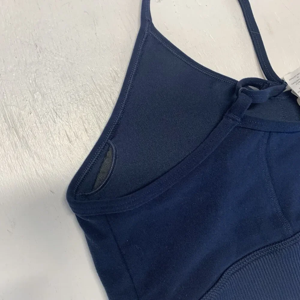 Alo Yoga Head Start Bra With Ribbed Textured Finish Blue Size L With Pads